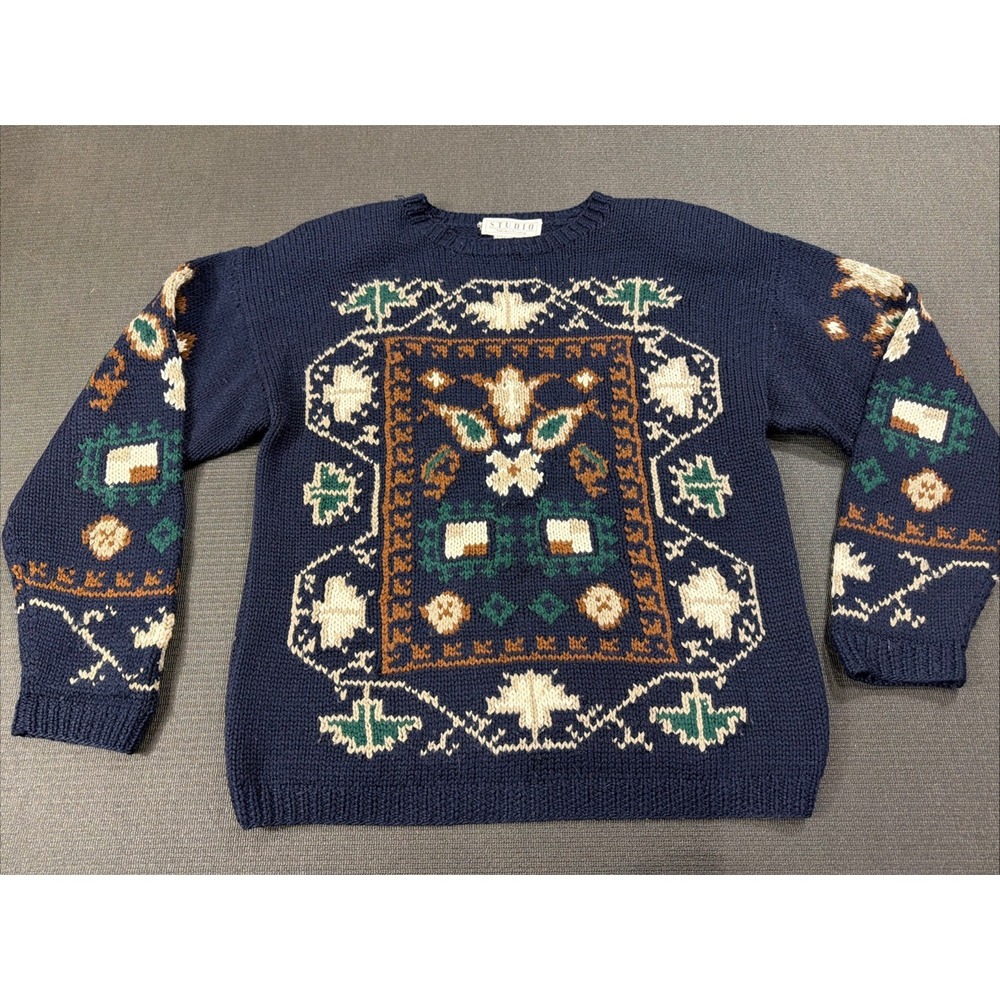 Vintage Studio Michelle Stuart Sweater Womens Medium Wool Hand Knit Grandma